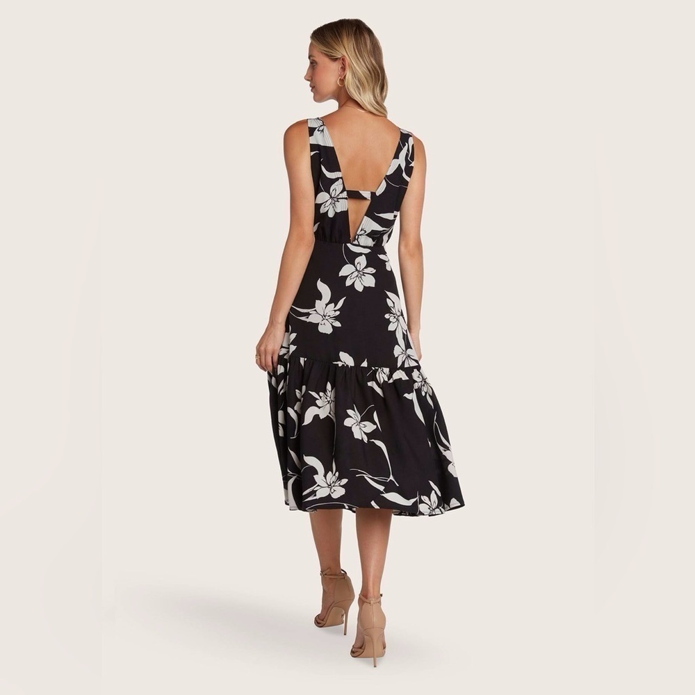Willow Anthropologie Kate Floral Print Open Back Midi Dress Size Large N… - Picture 4 of 12